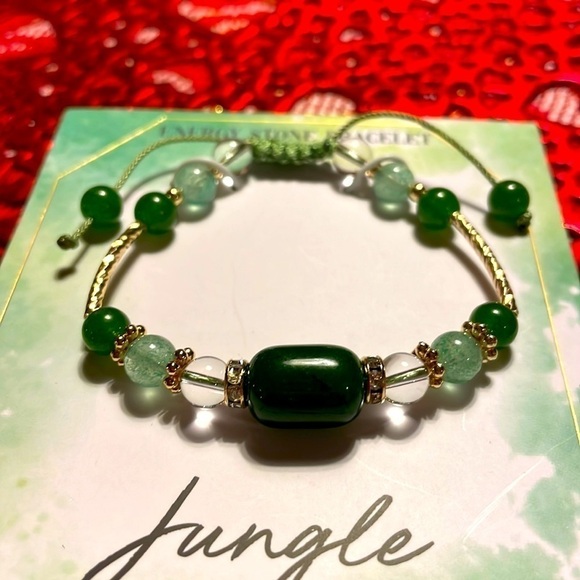 Brand New La Meno 18K Gold Plated Green Jade & Quartz Energy Stone Bracelet - Picture 6 of 10